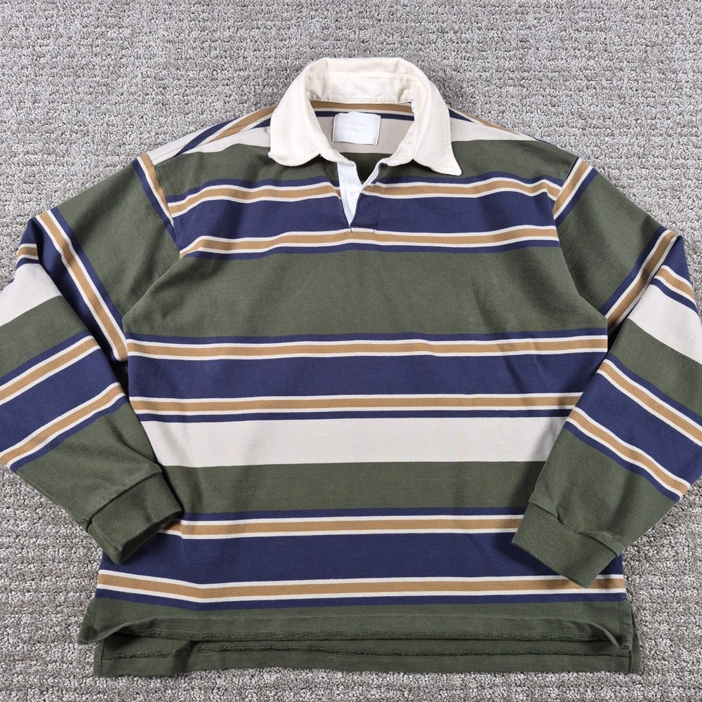 Citizens of Humanity Rugby Shirt Mens M Green Blue Striped Preppy Collegiate